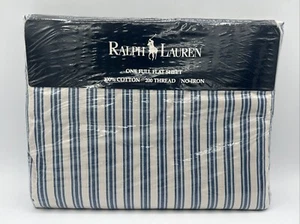 Ralph Lauren Claudine Sábana Plana Completa Azul Rayas Hecha en EE. UU. 100% Algodón Nueva - Imagen 1 de 21