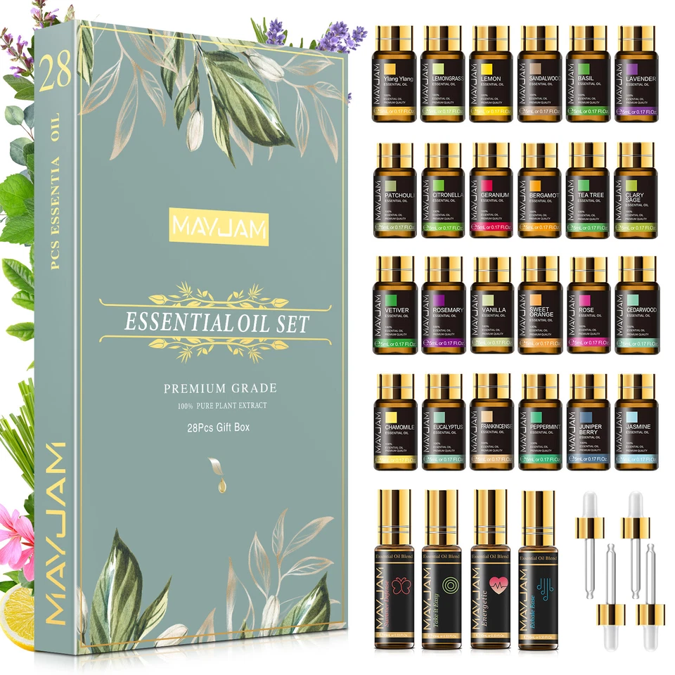 MAYJAM Mezclas de Aceites Esenciales 28 Piezas/Juego Kit de Regalo de Aromaterapia Paquete para Humidificador Foto 1 de 4
