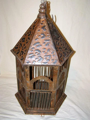Vintage Victorian Style Copper Colored Tin and Wire Bird Cage 22” Tall Cover