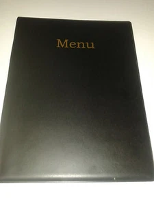 QTY 10 (TEN)A4 MENU COVER/FOLDER IN BLACK LEATHER LOOK PVC + extra double pocket - Picture 1 of 4