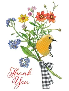 LEANIN TREE Goldfinch with Flowers-"Thank You"~#35694 Pack of 8 Notecards~Blank~ - Picture 1 of 3