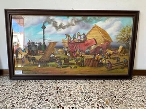 QUADRO NINO ZAGNI 1982 'LA BATTITURA DEL GRANO' - Foto 1 di 3