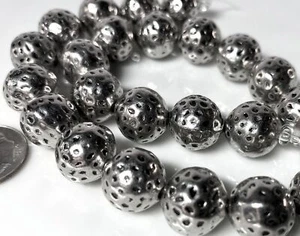 Antiqued Silver Plated 13mm Hammered Round Weighty SOLID Beads 1 Std(22+) - Picture 1 of 3