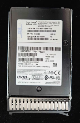 IBM EC5J 800GB NVMe U.2 4K Mainstream 2.5-in SSD Module 2.4 DWPD 01LU763 - Image 1 of 2