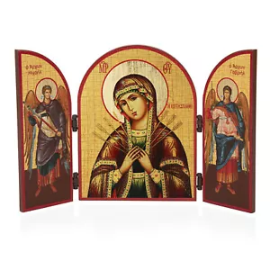 Gottesmutter Siebenpfeilige Triptychon Holz Ikone 25x16cm christlich 11324 - Bild 1 von 3