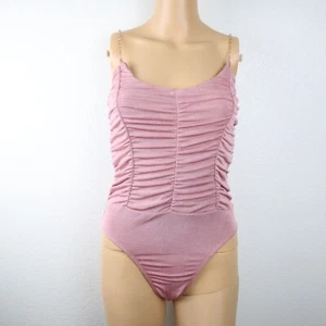 Just Polly bodysuit sz medium Ruched Pink old rose with chain straps nwt - Picture 1 of 6