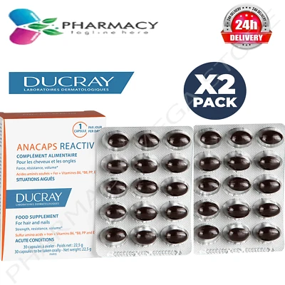 Ducray Anacaps Reactiv Hair & Nails 60 Tage Vorrat 2×30 Kapseln - Biotin & Vitamine