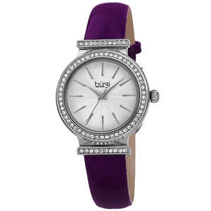 Women's Burgi BUR230PU Purple Swarovski Crystal Guilloche Leather Strap Watch  - Picture 1 of 4