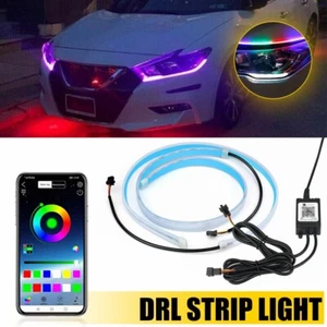2x Car Headlight 60cm RGB APP Slim Sequential Flexible LED DRL Turn Signal Strip - Picture 1 of 9