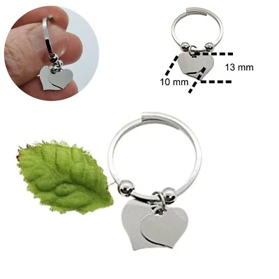 Anello cuore da donna in acciaio inox charms due cuori pendenti argento lucido - Immagine 1 di 4