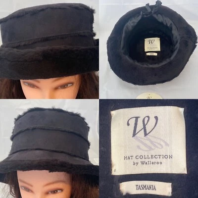 Sombrero Colección Por WALLAROO Para Mujer Tasmania Sombrero Cubo Negro Imitación Gamuza OS Foto 1 de 4