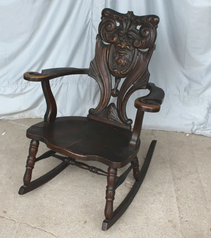 Antique Carved Oak Rocking Chair - original finish - Rocker Cover