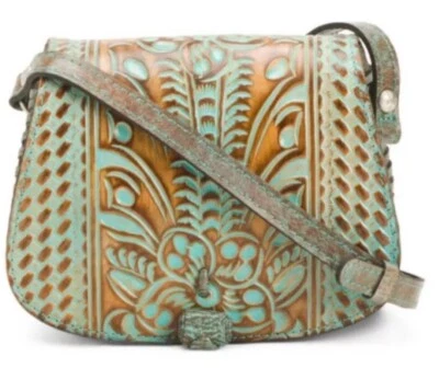 PATRICIA NASH FINCH CROSSBODY HAND TOOLED LEATHER LIGHT TURQUOISE DUST COVER - Image 1 of 2