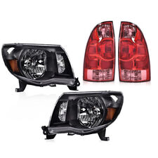 Fit For 2005-2011 Toyota Tacoma Black Headlights Headlamps + Red Tail Lights