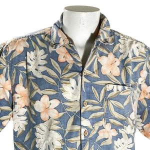 Ocean Pacific Hawaiian Shirt Large Tropical Flowers Reverse Print Pale Blue - Picture 1 of 6