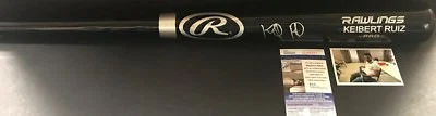 Keibert Ruiz Nationals Dodgers Signed Engraved Bat JSA Debut COA Black . - Image 1 of 2