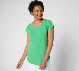 Susan Graver Modern Essentials Liquid Knit Cap-Sleeve Top Kelly Green M A649279 - Bild 1 von 6