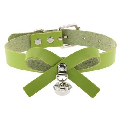 Gothic Punk Leather Choker Collar with Bowknot Bell Buckled Necklace Club Party - Image 1 of 4