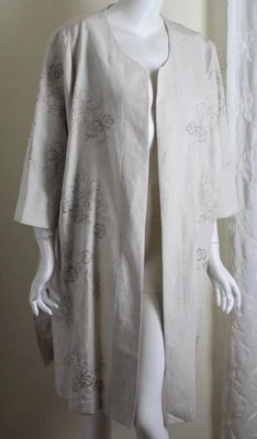 Carole Little Sz 22W 1X 2X NATURAL Linen Gorgeous Open Duster Jacket Coat Floral - Image 1 of 4