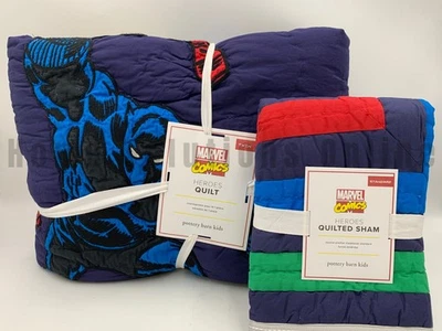Pottery Barn Kids Marvel Heroes Applique Twin Quilt 1 Standard Sham Navy #U1113 - Image 1 of 4