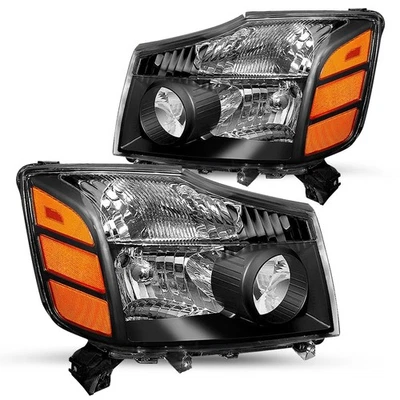 For 2004-2015 Nissan Titan/2004-2007 Armada Black Headlights Assembly Lamps Pair - Image 1 of 4