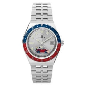 Q Timex GMT Peanuts Snoopy Woodstock Stainless Steel Limited Watch TW2W83300 - Picture 1 of 7