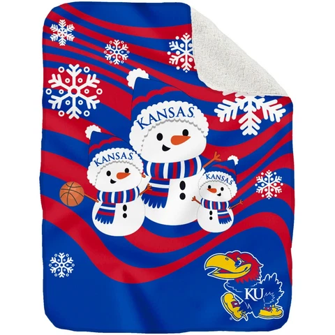 Kansas Jayhawks NCAA 60''x70'' Snowman Sherpa Holiday Throw Blanket Cover