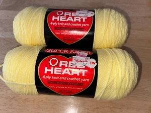 2 Red Heart Vintage "Super Saver" Yarn, 322 PALE YELLOW, 8 oz, 100% Acrylic, New - Picture 1 of 10