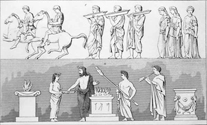 CIVILISATION de la GRÈCE ANTIQUE - PROCESSION et SACRIFICE - Gravure 19e siècle - Picture 1 of 2
