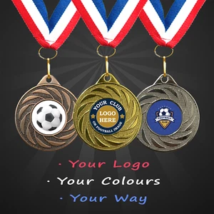 Personalised Football Man of the Match Medals with Ribbons - Picture 1 of 6