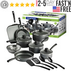 18 Piece Cookware Set Nonstick Pots and Pans Home Kitchen Cooking Non Stick Gray