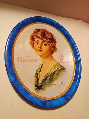 Vintage Hires Honest Root Beer Lady Oval Tin Tray William Haskell Coffin 4050 - Image 1 of 4