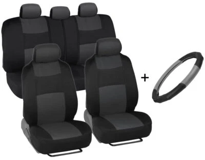 Cubierta de volante de cuero de microfibra + fundas de asiento de coche (juego completo) gris Foto 1 de 4