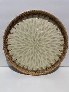 Rattan w/Inlay Round Serving Tray Decorative Basket Decor - Picture 1 of 5