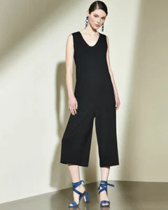 Mono Eileen Fisher Negro Ligero Viscosa Jersey Pierna Ancha L 12/14 $218 - Imagen 1 de 3