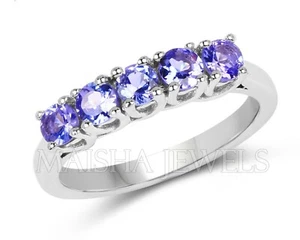 Sterling 925 Silver Natural Blue Tanzanite December Birthstone Silver Women Ring - Picture 1 of 7