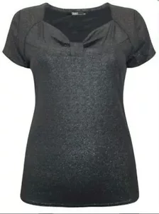 NUOVO TOP DONNA ARGENTO LINGUETTA METALLIZZATA DAVANTI DA TESTO TAGLIE 12 - 18 UK - Foto 1 di 5