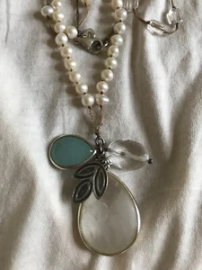 Silpada "Oh-So-Pretty" Pearl Quartzite Rock Crystal Silk Cord, S Silver Necklace - Picture 1 of 8