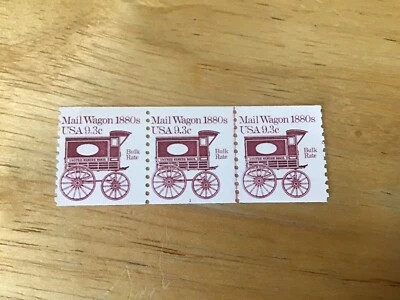 Strip Of 3 9.3 Cent US Mail Wagon MNH OG VF. - Image 1 of 2
