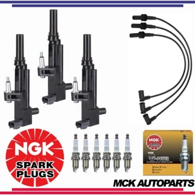 Juego de 3 bobinas de encendido y 6 bujías NGK y 1 juego de cables para Dodge Jeep Mitsubishi Ram Foto 1 de 4