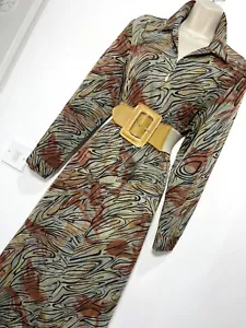 Green brown midi dress long sleeve Classic size 14 - Picture 1 of 10