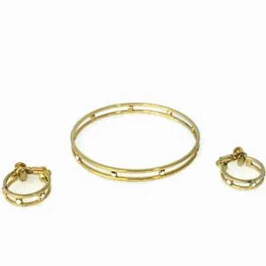 Brazalete y pendientes Cora de piedra blanca en tono dorado con clip joyería vintage - Imagen 1 de 4