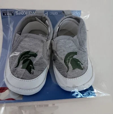 MSU Michigan Spartans Bebé Prewalker Zapatos Talla 4 (9-12 meses) Nuevo en Paquete Gris Foto 1 de 4