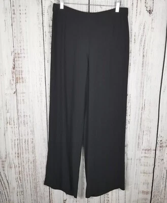 Eileen Fisher 100% Silk Wide Leg Pants Womens S Black Back Zip Stretch High Rise - Image 1 of 4
