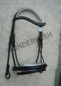 Silver Padded Noseband with Flash Dressage Leather Horse Bridle In 4 Sizes - Picture 1 of 4