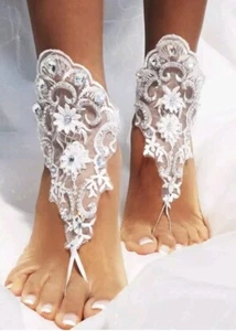 Bienvenu Summer Bridal Crochet Barefoot Sandals Lace Anklets Wedding Prom Party - Picture 1 of 6