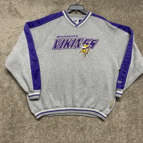 Vintage Minnesota Vikings Sweatshirt Mens XL Gray Purple Pullover NFL LEE Sport Cover