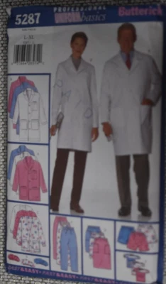 Butterick B5287 Hombres/Misses Uniforme Scubs Abrigo Chaqueta Pantalones Tallas L-XL Sin Cortar Foto 1 de 2