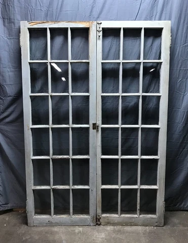 Antique Pair 18 Lite Shabby Glass Chic Casement Windows 22x62 Blue VTG 1064-22B Cover