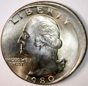 1980 ERROR OFF CENTER Washington Quarter NICE BU + O/C Coin NR - Picture 1 of 4